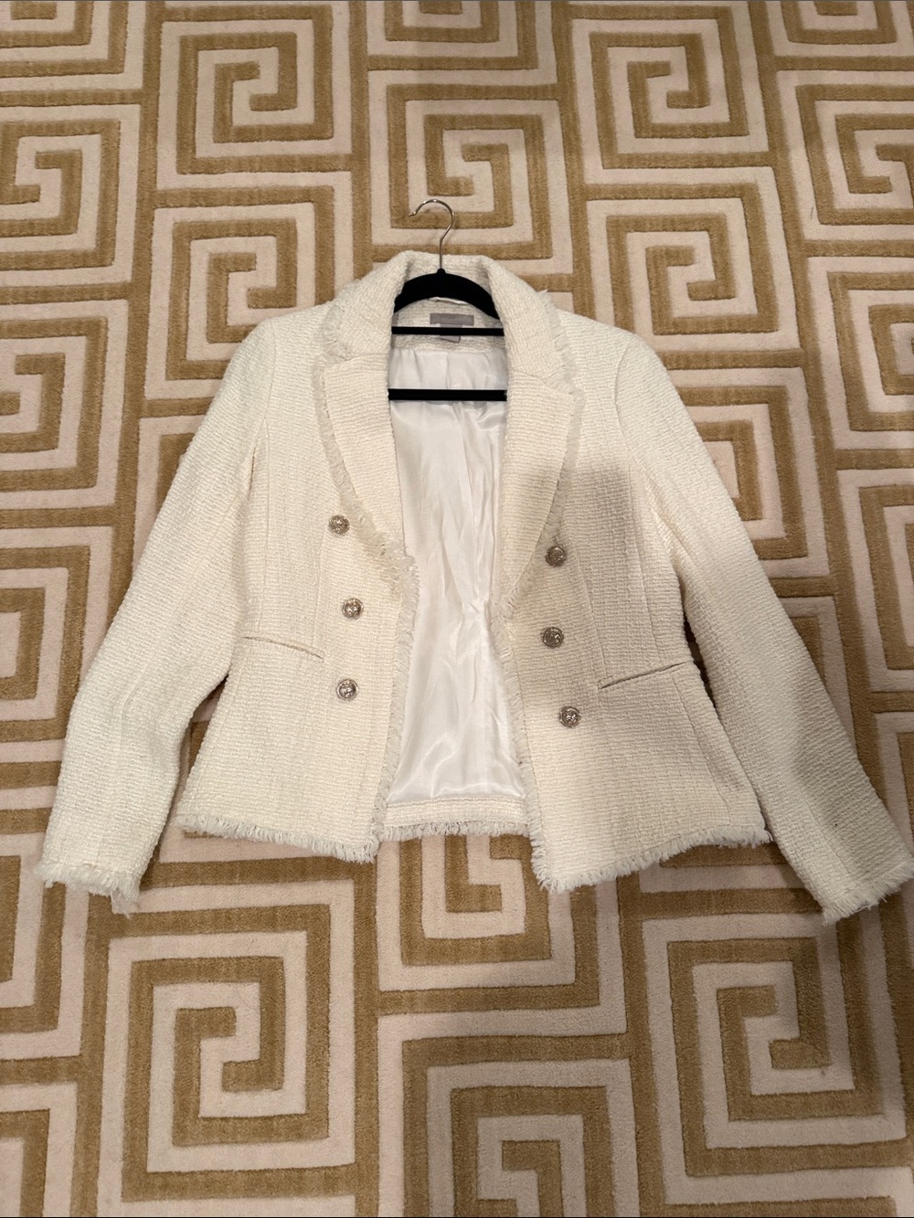 H&M Cream Textured Double-Breasted Tweed Blazer